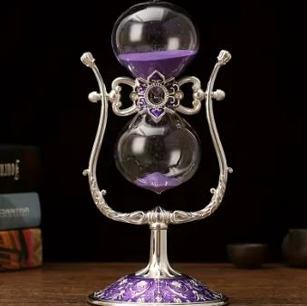 Luxe vintage glazen zandloper met metalen houder (22cm), Ophalen of Verzenden, Nieuw, Overige typen