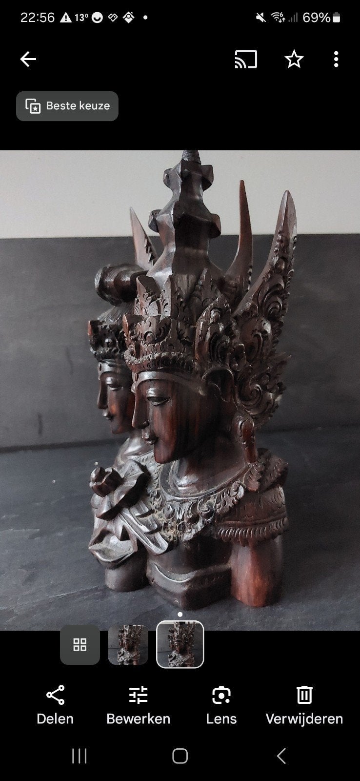 Houten Balinese buste - Twee gezichten, Antiek en Kunst, Kunst | Beelden en Houtsnijwerken, Ophalen, Overige onderwerpen, Buste