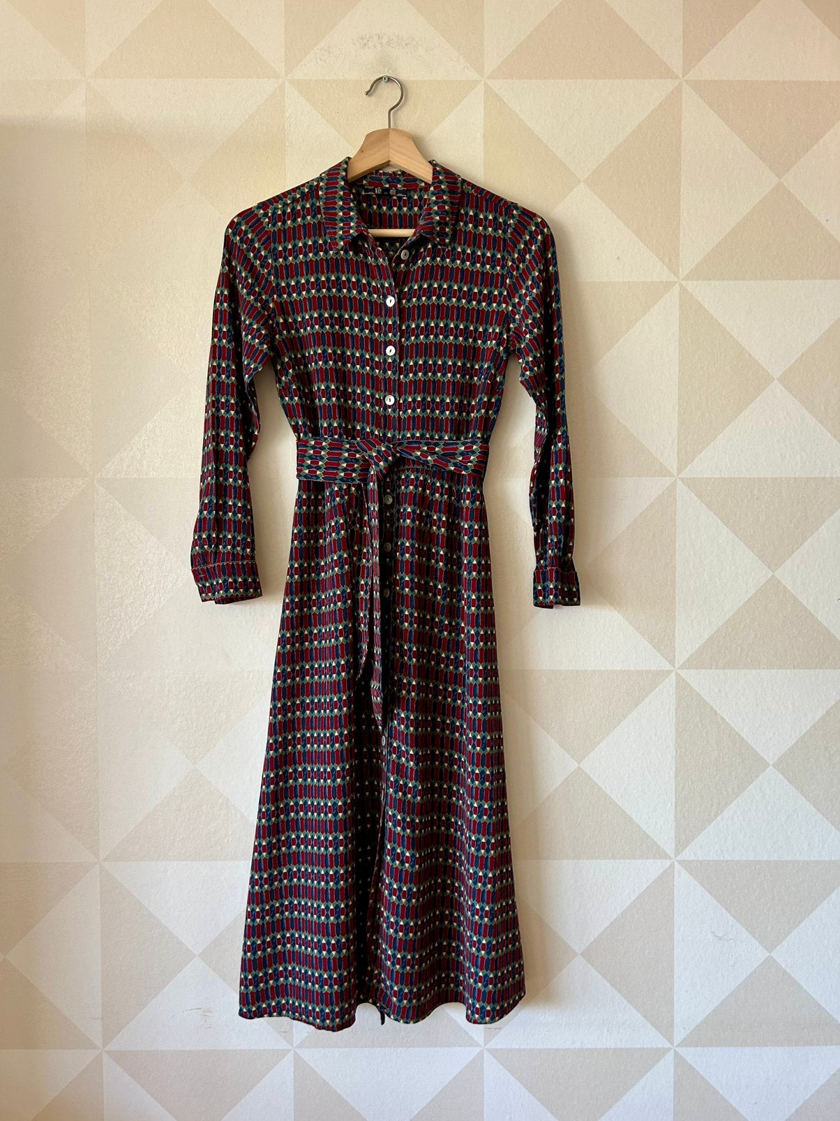 King Louie Rosie Dress jurk rood blauw S/36 zgan, Kleding | Dames, Ophalen of Verzenden, Zo goed als nieuw, Maat 36 (S), Rood