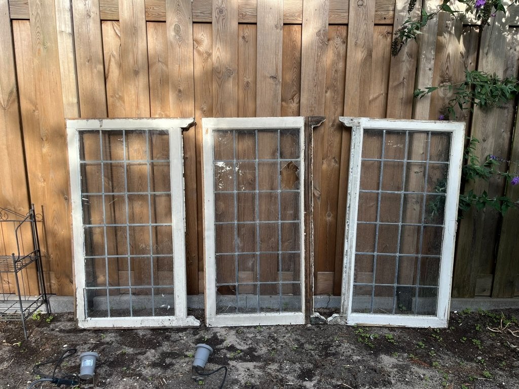 3x Oude glas-in-lood ramen / kozijnen, Ophalen, Gevelraam of Ruit, Gebruikt, Minder dan 80 cm