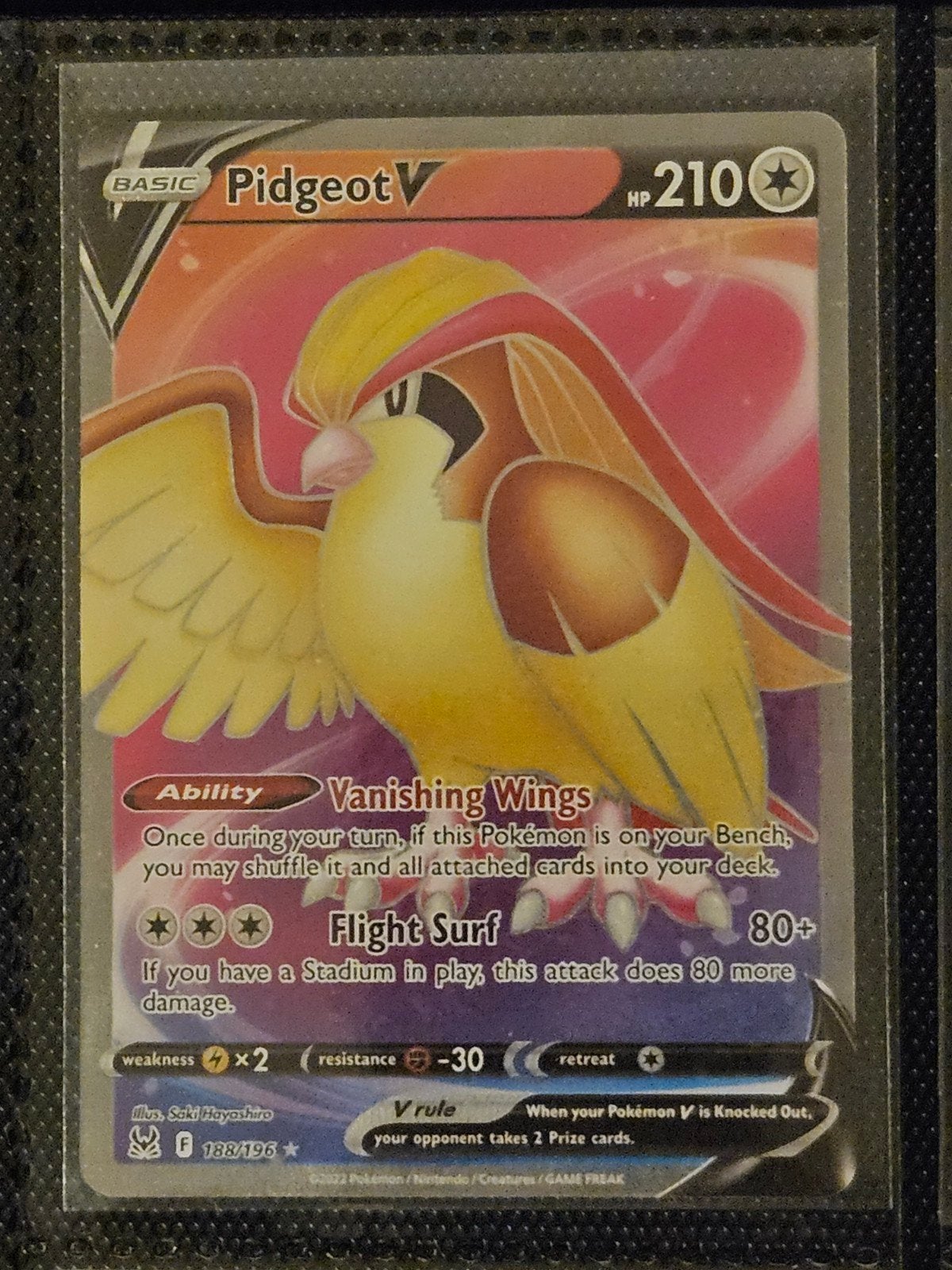 Pokemon Pidgeot V 188/196 Lost Origin, Ophalen of Verzenden, Zo goed als nieuw, Losse kaart, Foil