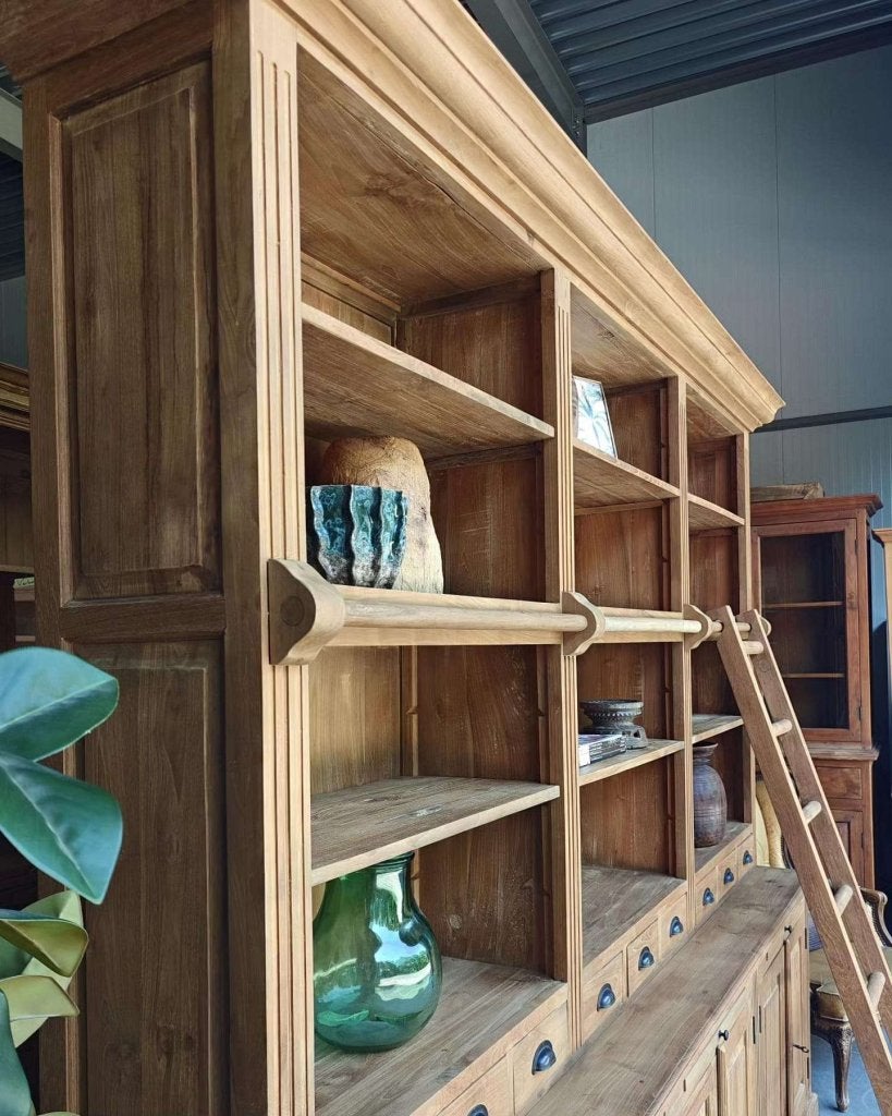 Prachtige grote boekenkast | Bibliotheekkast teakhout #7399, Glas, Met deur(en), -, 200 cm of meer