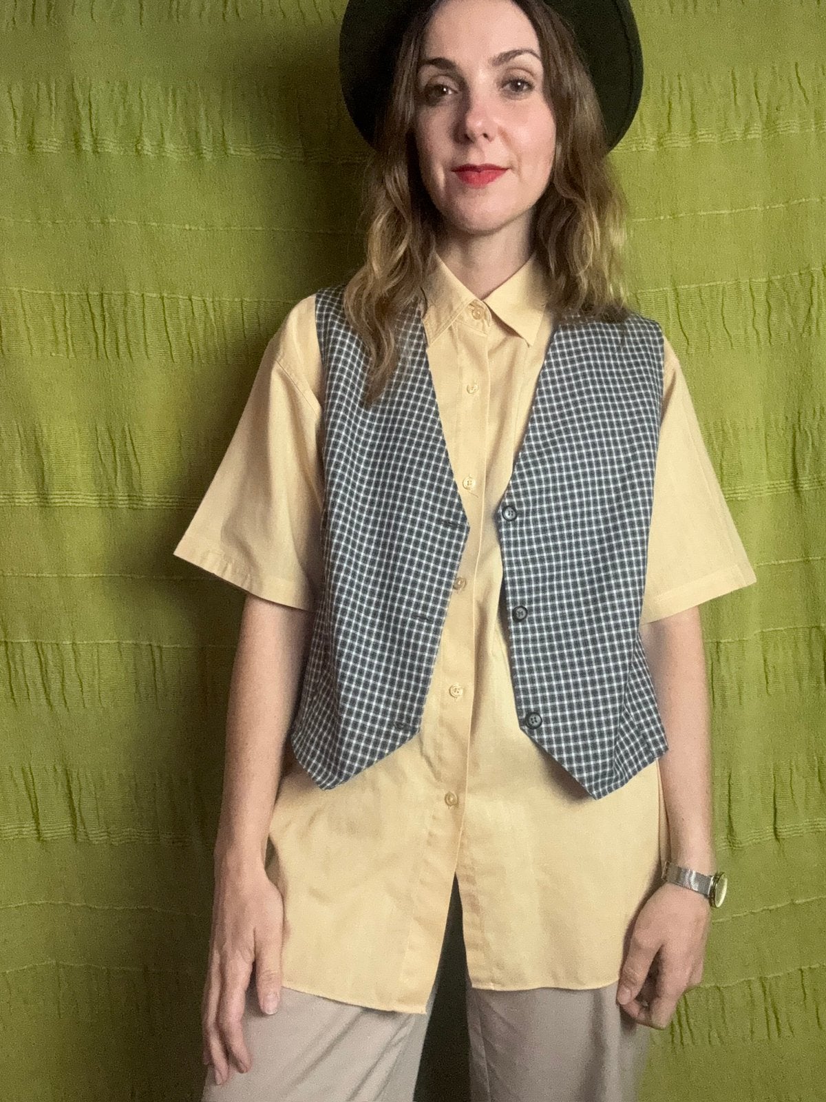 Vintage gilet / waistcoat - bruin- geruit 40 / L, Ophalen of Verzenden, Hgv, Hgv, Hgv