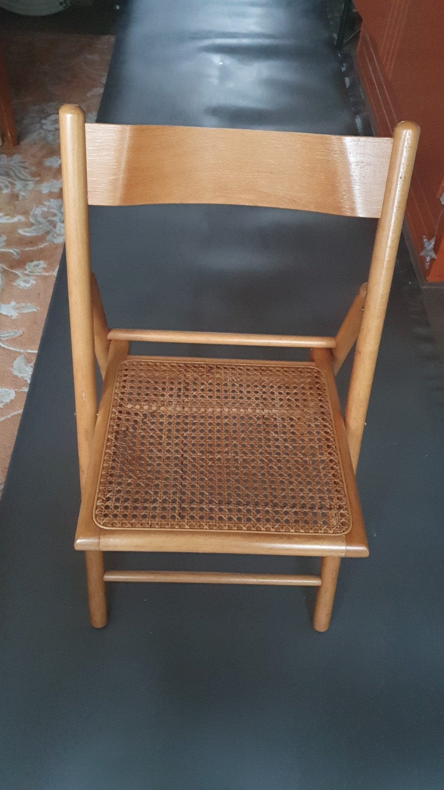 Vintage houten klapstoel met rieten zitting - Jaren '70, Ophalen, Bruin, Zo goed als nieuw, Eén