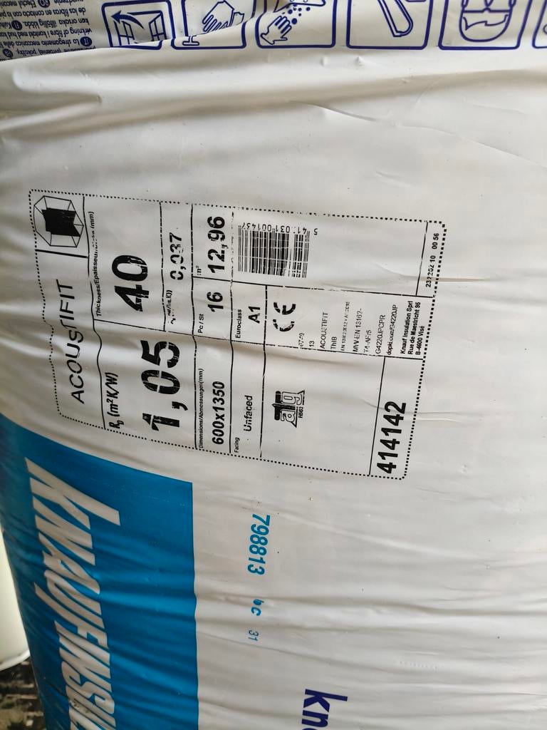 Knauf Acoustifit Glaswol Isolatie 40mm - 12,96 m², Ophalen