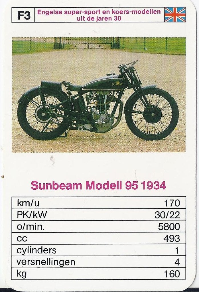 M23 motorkaartje sunbeam modell 95 1934 ( f3 ), Ophalen of Verzenden, Zo goed als nieuw, Auto's