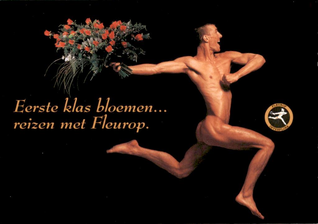 Fleurop, naakte man met bos rode rozen, Verzenden, Voor 1920
