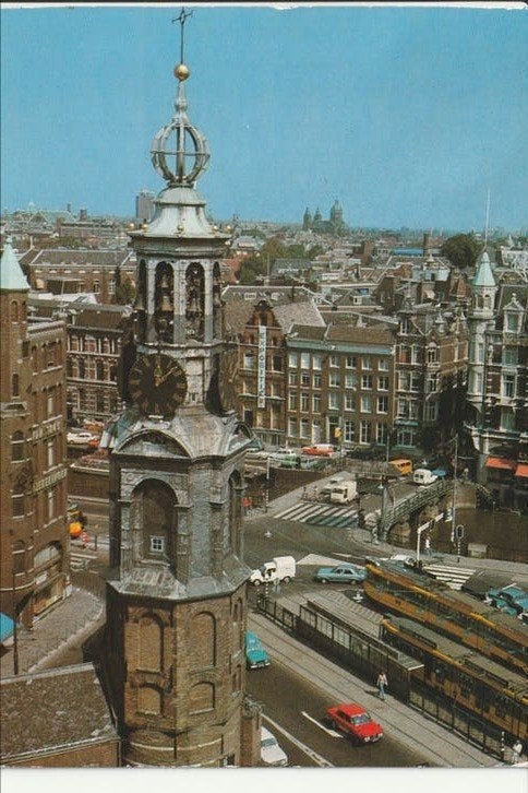 AMSTERDAM MUNTPLEIN LEIDSEPL. DAMRAK KONINGPLEIN WESTERTOREN, Ophalen of Verzenden, 1960 tot 1980, Gelopen, Noord-Holland