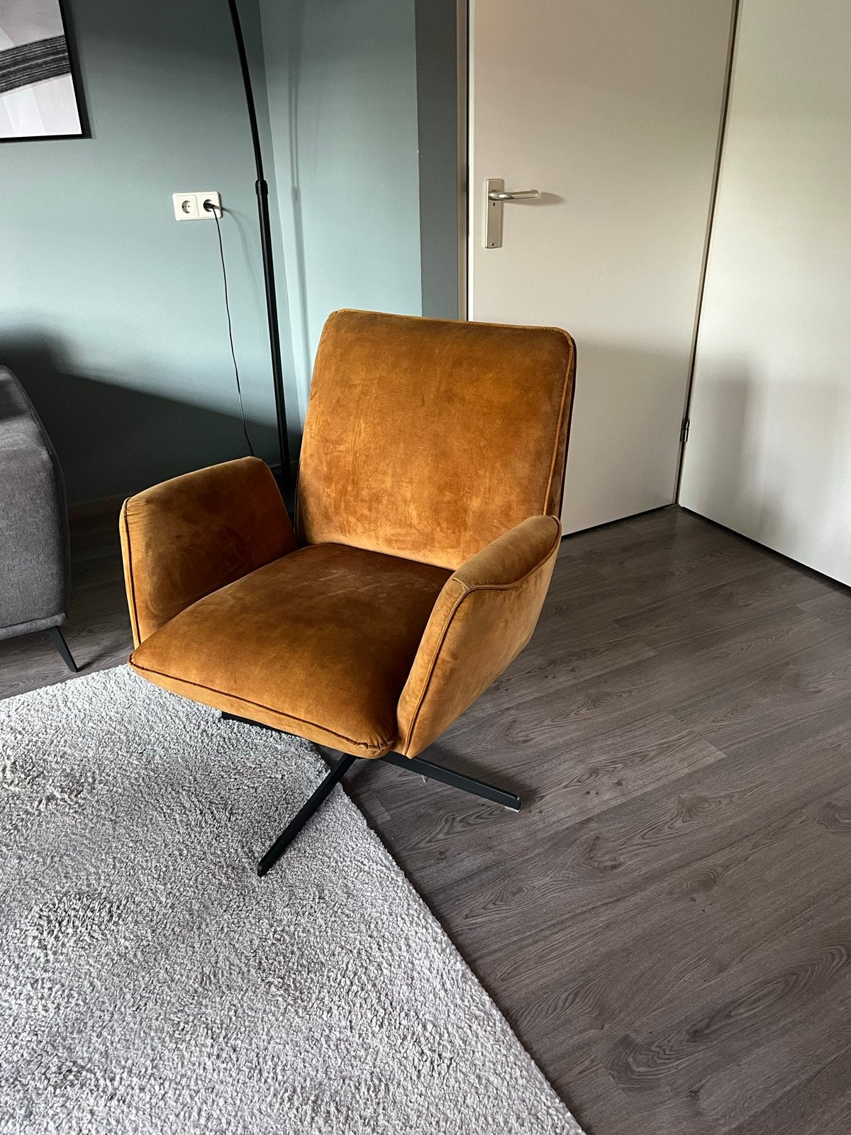 Eijerkamp Fauteuil Okergeel Velours, Huis en Inrichting, Fauteuils, Ophalen, Zo goed als nieuw, Stof