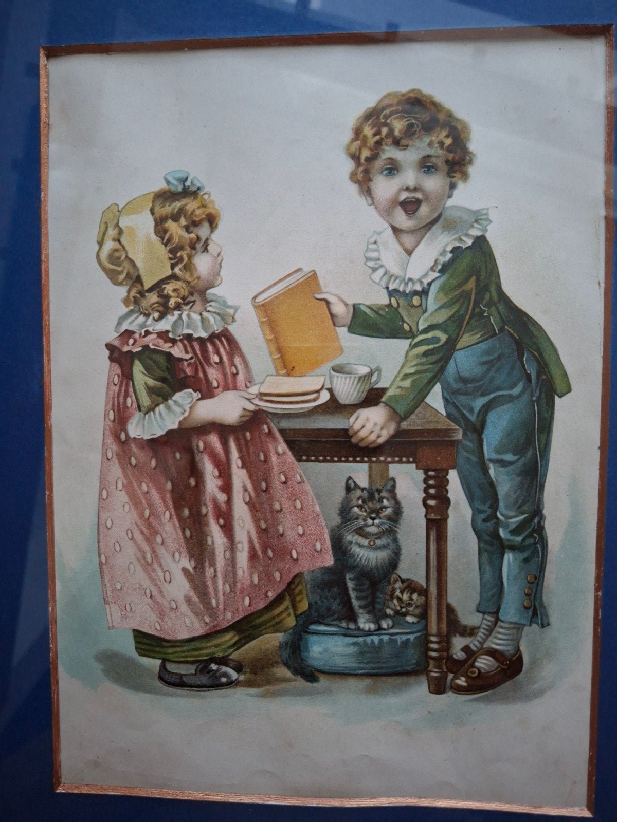 Antieke Litho: Kinderen met Katten uit Chatterbox (ca. 1890), Ophalen of Verzenden