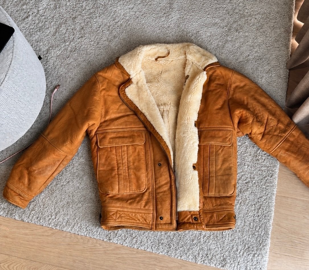 Vintage Leren Jas met Voering - Rits defect, Ophalen of Verzenden, Gedragen, Maat 38/40 (M), Bruin