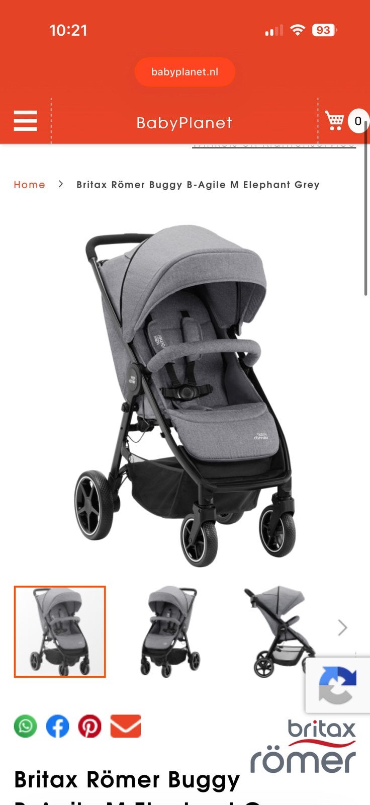 B-Agile M Buggy grijs britax romer buggy, Ophalen, Zo goed als nieuw