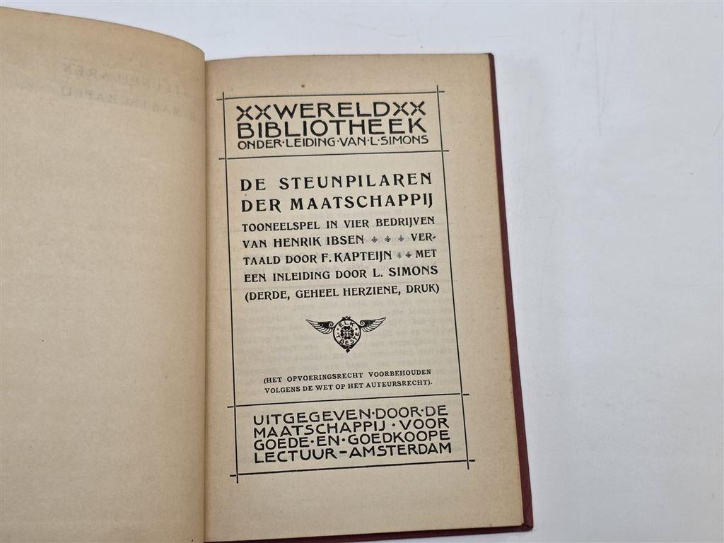 De Steunpilaren der Maatschappij — Ibsen Toneelspel 1909, Ophalen of Verzenden, Gelezen