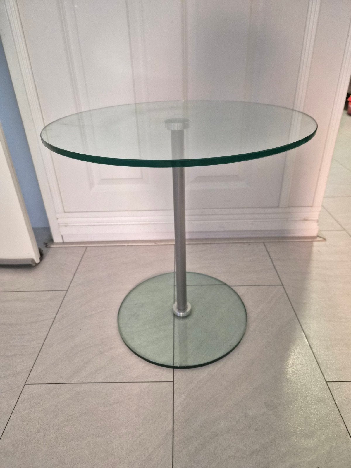Metaform Glazen bijzettafel, Huis en Inrichting, Tafels | Bijzettafels, Minder dan 55 cm, Gebruikt, Rond, Glas