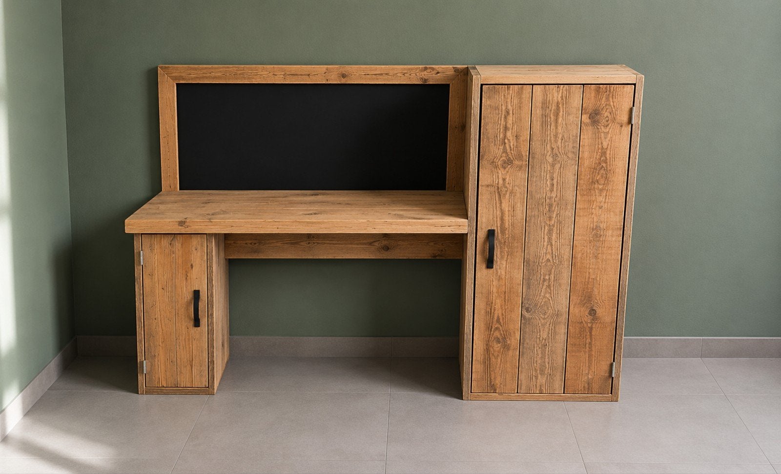 Houten bureau met kasten en open achterkant, Ophalen, Opbergruimte, Gebruikt, Hout