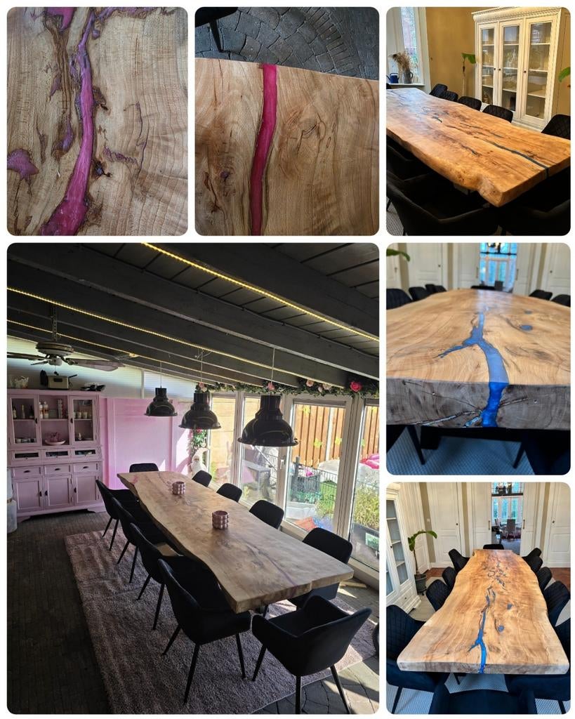 Unieke eettafel met epoxy rivier - Diverse kleuren, Ophalen, Overige materialen, 100 tot 150 cm, Modern, Rustiek, Industrieel, Uniek
