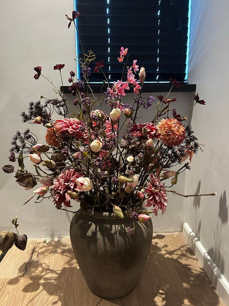 Grote vaas met kunstbloemen, Ophalen, Overige kleuren, Aardewerk of Porselein, Zo goed als nieuw
