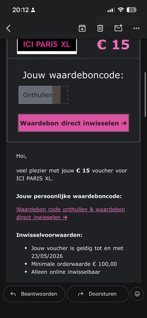 Kortingsvoucher ici paris xl 15 euro, Eén persoon, Cadeaubon, Warenhuis- of Winkelbon