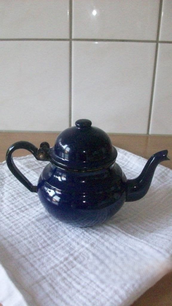 Vintage Donkerblauwe Emaille Theepot, Ophalen of Verzenden