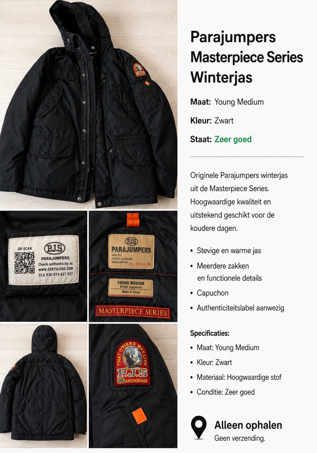 Parajumper, Ophalen, Zo goed als nieuw, Maat 48/50 (M), Zwart