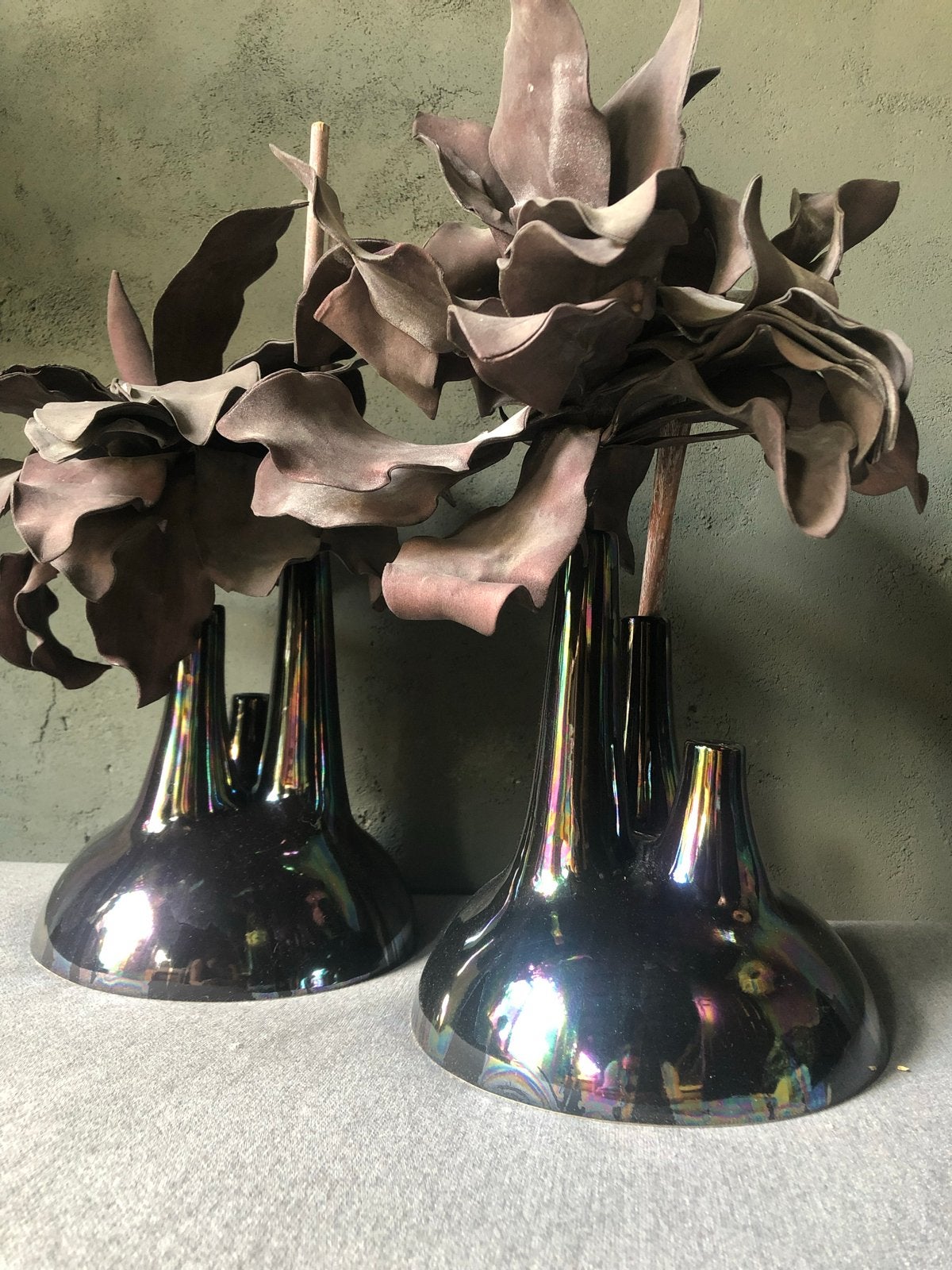 Unieke Parelmoer Vazen met Decoratie, Huis en Inrichting, Ophalen, Meerkleurig, Inclusief decoratie, Zo goed als nieuw