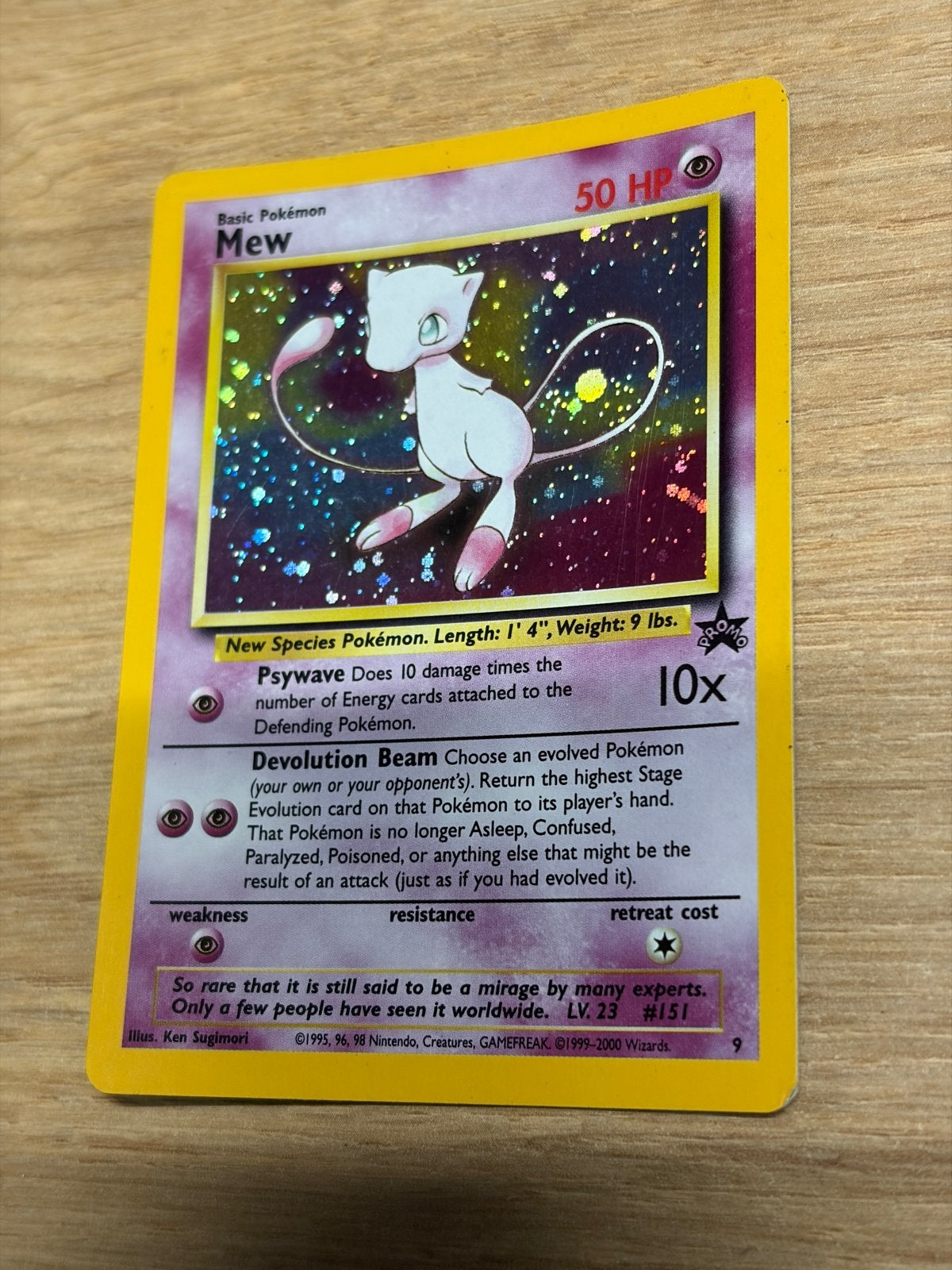 Mew Holo Foil Pokémon Kaart #9 WOTC Black Star Promo, Ophalen, Gebruikt, Losse kaart