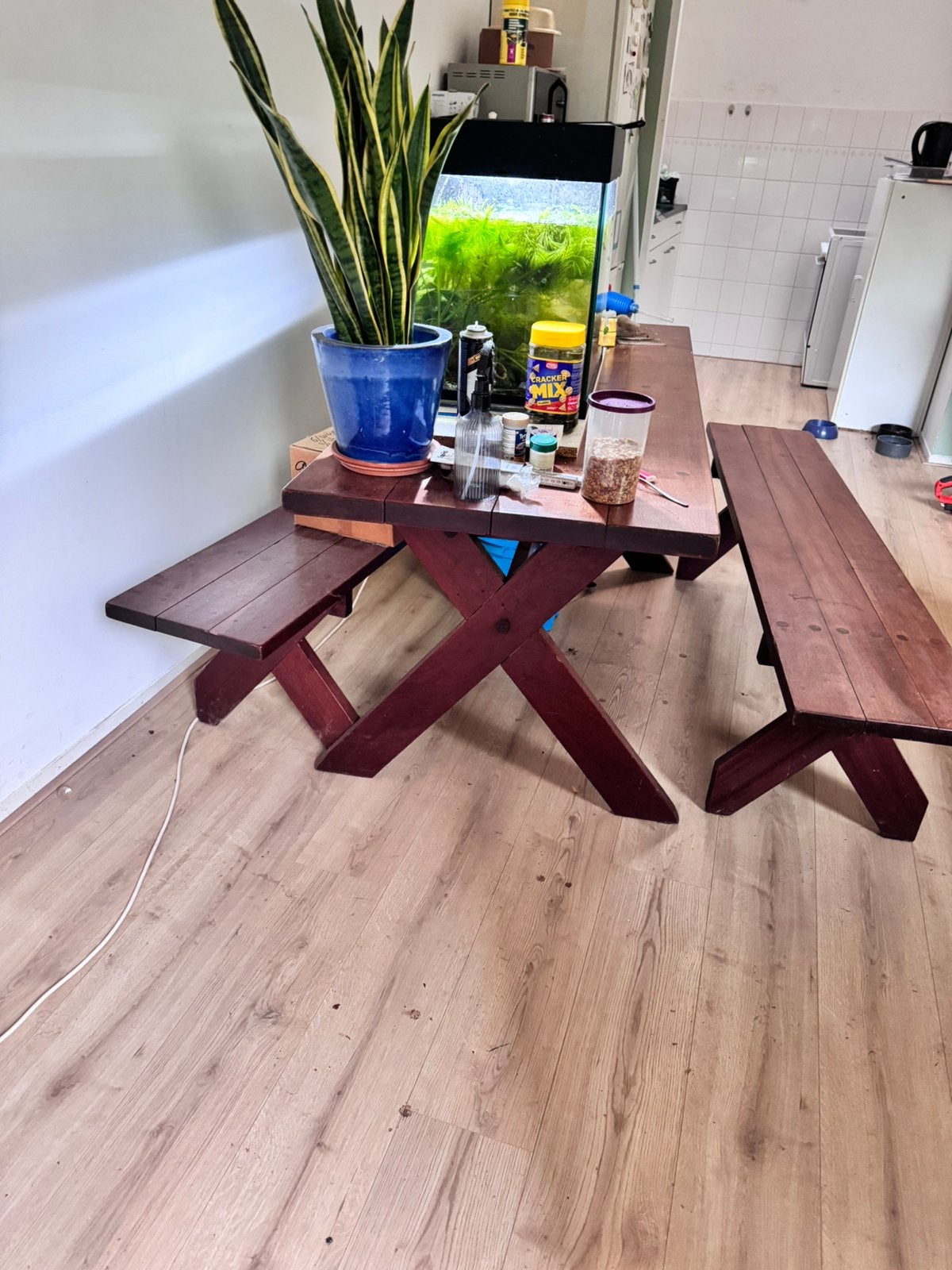 Handgemaakte picknicktafel MOET WEG!, Ophalen, Gebruikt, 50 tot 100 cm, Handgemaakt/robuust