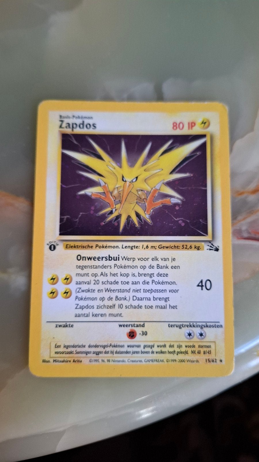 Zapdos Pokémon Kaart - Eerste Editie (15/62), Ophalen of Verzenden, Gebruikt, Losse kaart