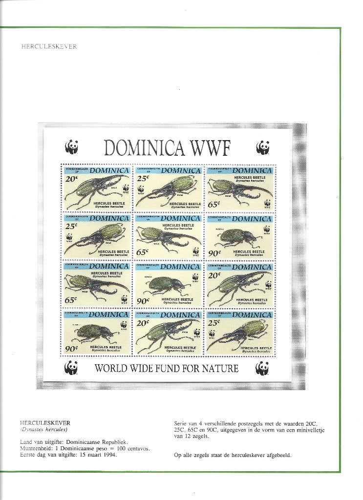 Insecten Dominica kevers 1994 wwf wnf bedreigde diersoorten, Ophalen of Verzenden, Postfris, Dier of Natuur