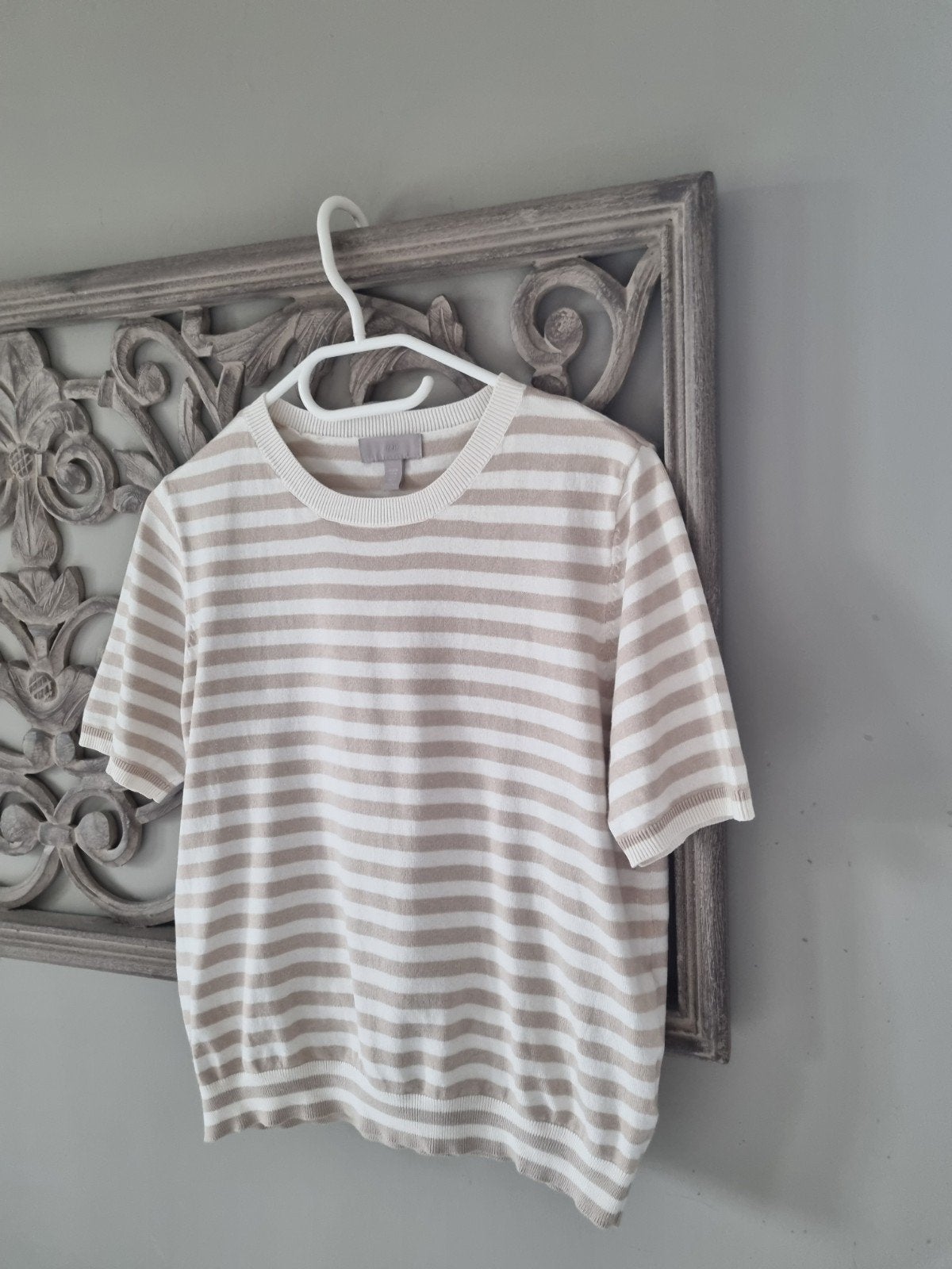 H&M gestreept truitje  met korte mouwen, H&M, Ophalen of Verzenden, Beige, Korte mouw