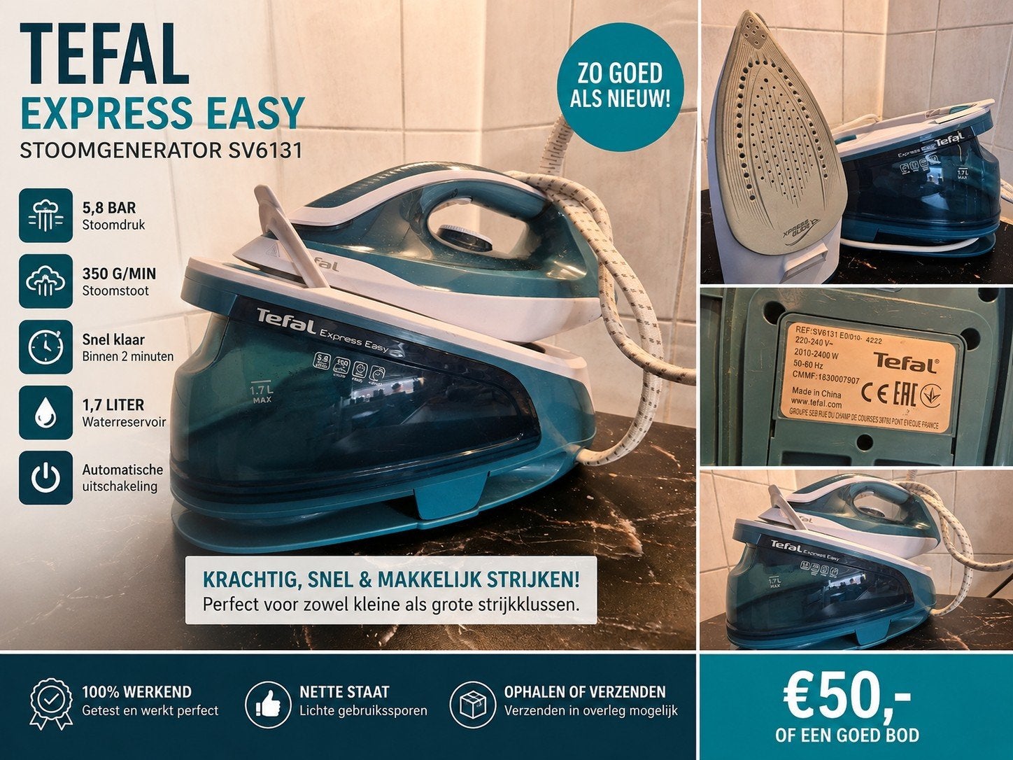 Tefal Express Easy Stoomgenerator SV6131, Ophalen, Zo goed als nieuw, Strijkijzer met snoer