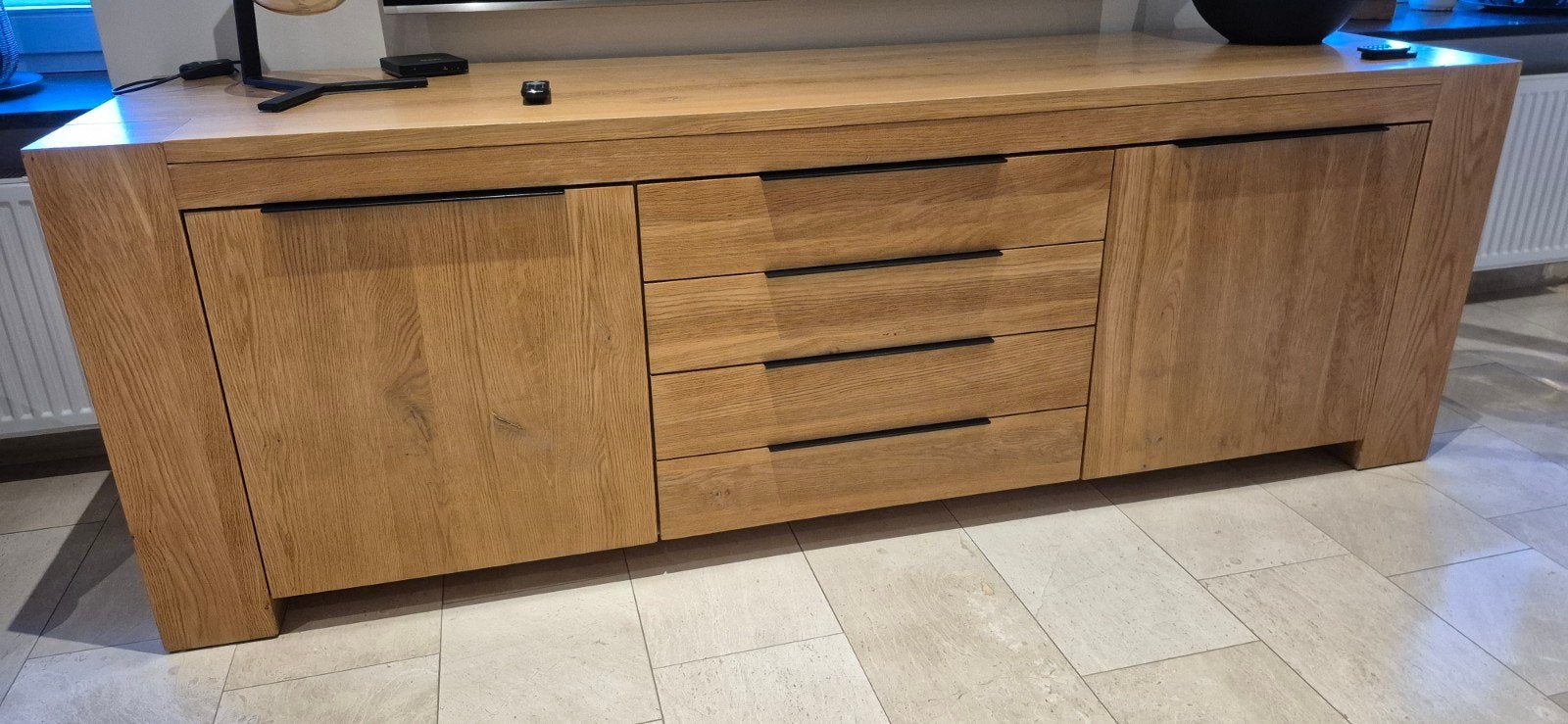 Massief eiken dressoir en kast, Ophalen, Met lade(s), 150 tot 200 cm, Eikenhout