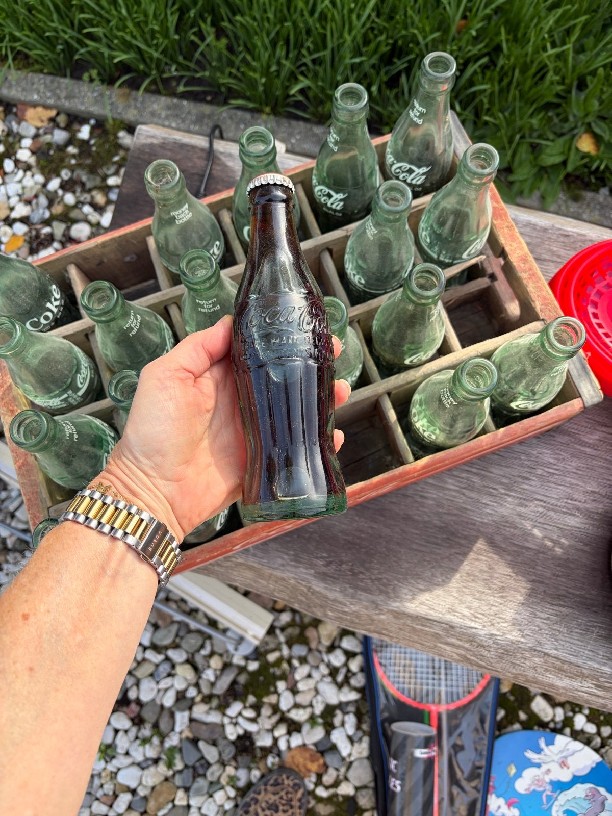 Vintage Coca-Cola krat met 20 lege flessen, Ophalen, Gebruikt