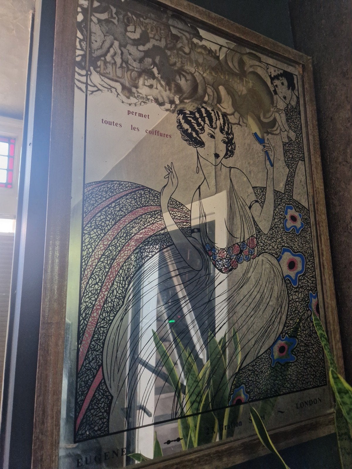 Zeldzame Art Deco Salonspiegel 'Eugène de Londres' ca. 1920), Antiek en Kunst, Ophalen, Rechthoekig, 50 tot 100 cm, 150 tot 200 cm