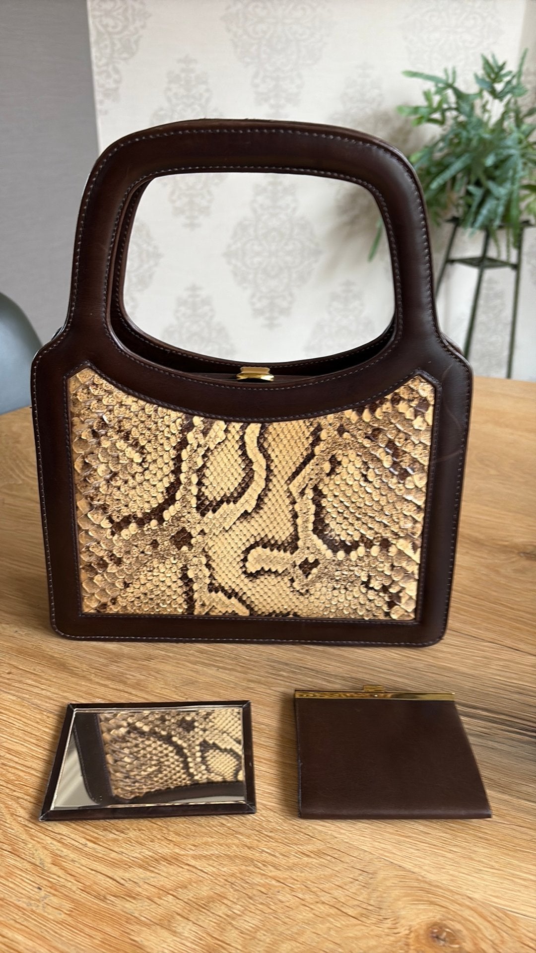 Vintage Block van Heyst handtas slangenleer, Ophalen of Verzenden, Bruin, Handtas