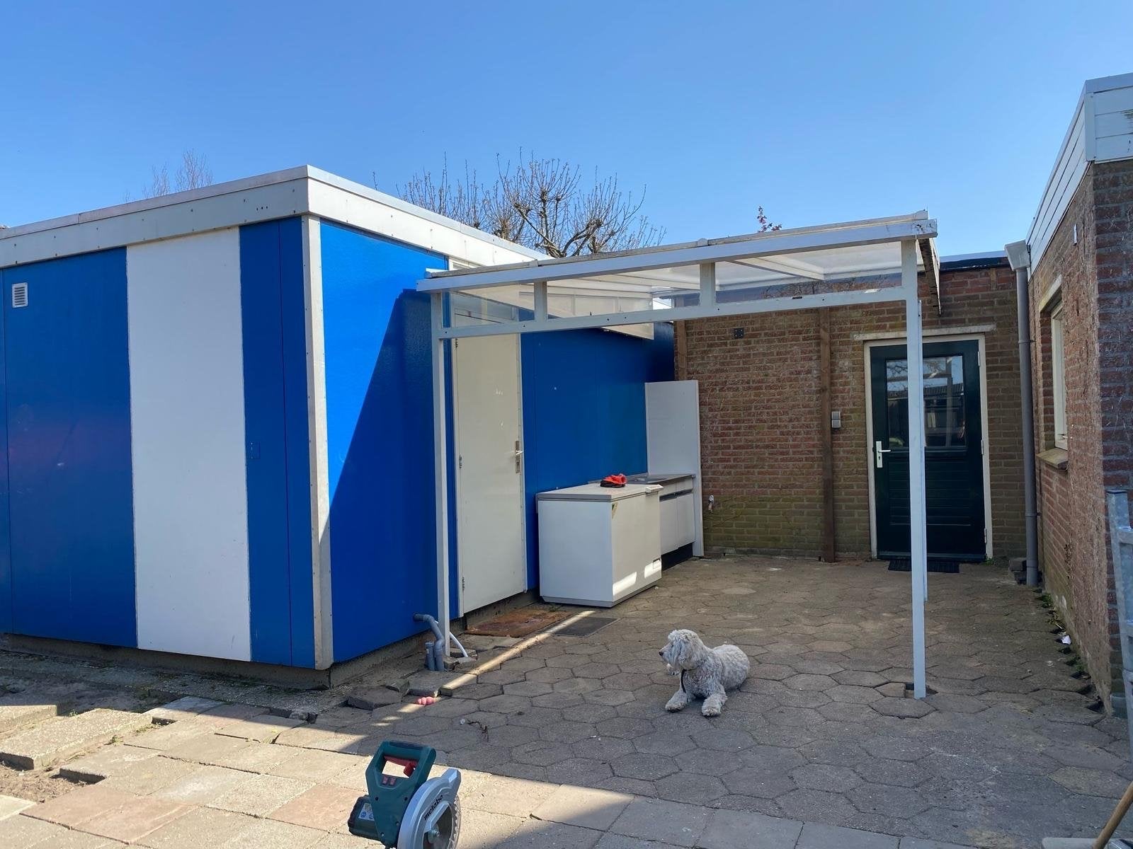Stalen overkapping met polycarbonaat dak (277x410 cm), Tuin en Terras, Overkappingen, Ophalen, Gebruikt, Overige typen
