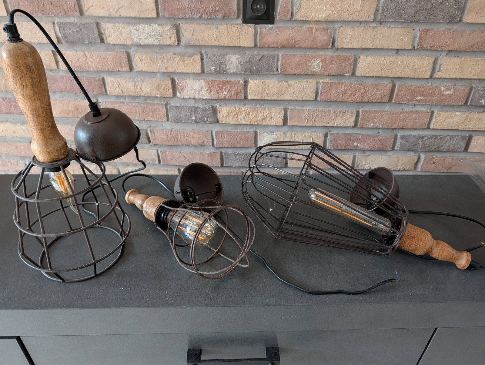 Afschuwelijk lelijke hanglampen- Set van 3, Ophalen, Gebruikt, 50 tot 75 cm, Industrieel, Vintage