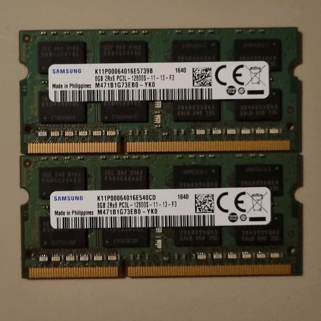Samsung 16GB (2x8GB) DDR3L Laptop RAM Geheugen, Computers en Software, RAM geheugen, Gebruikt, DDR3, Ophalen of Verzenden, Laptop