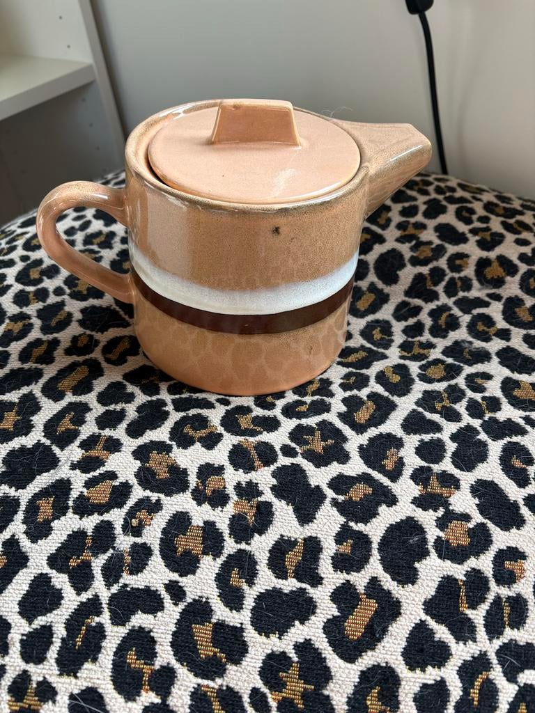 HK Living Theepot - Bruin/Wit gestreept, Zo goed als nieuw, Steen/keramiek, Ophalen, Theepot/fluitketel