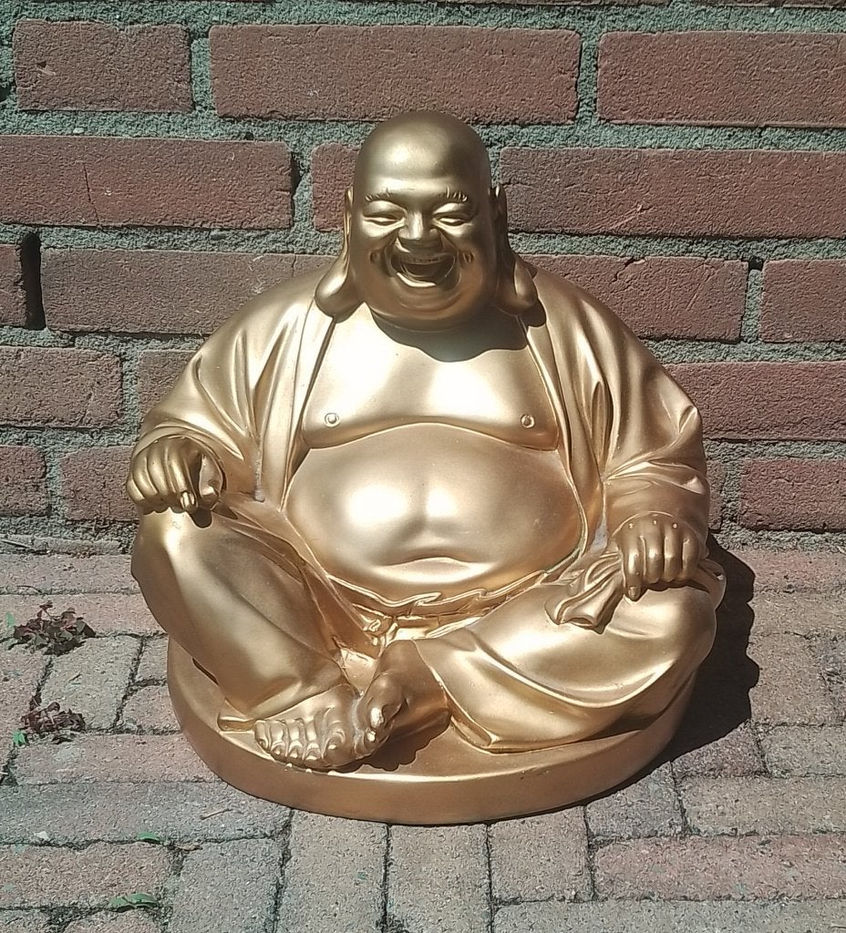 Boeddha beeld 33x30cm (goudkleurig), Gebruikt, Ophalen of Verzenden, 30 cm, Goud