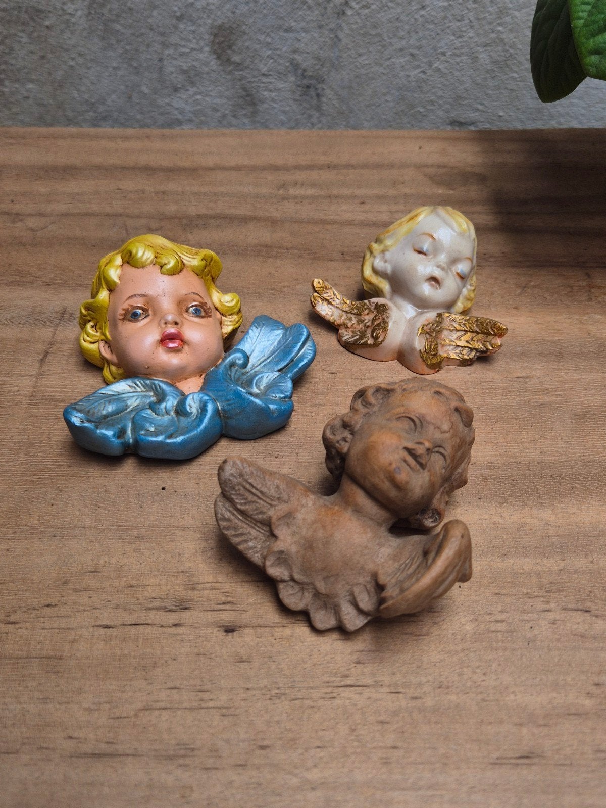 Set van 3 Vintage Engelenhoofdjes - Religieuze Decoratie, Ophalen of Verzenden, Gebruikt, Religie