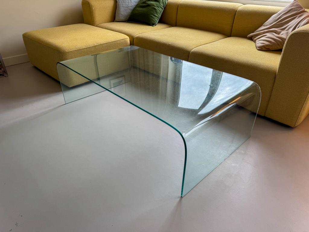 Gebogen glazen bijzettafel, Ophalen, Minder dan 45 cm, Minder dan 55 cm, Gebruikt