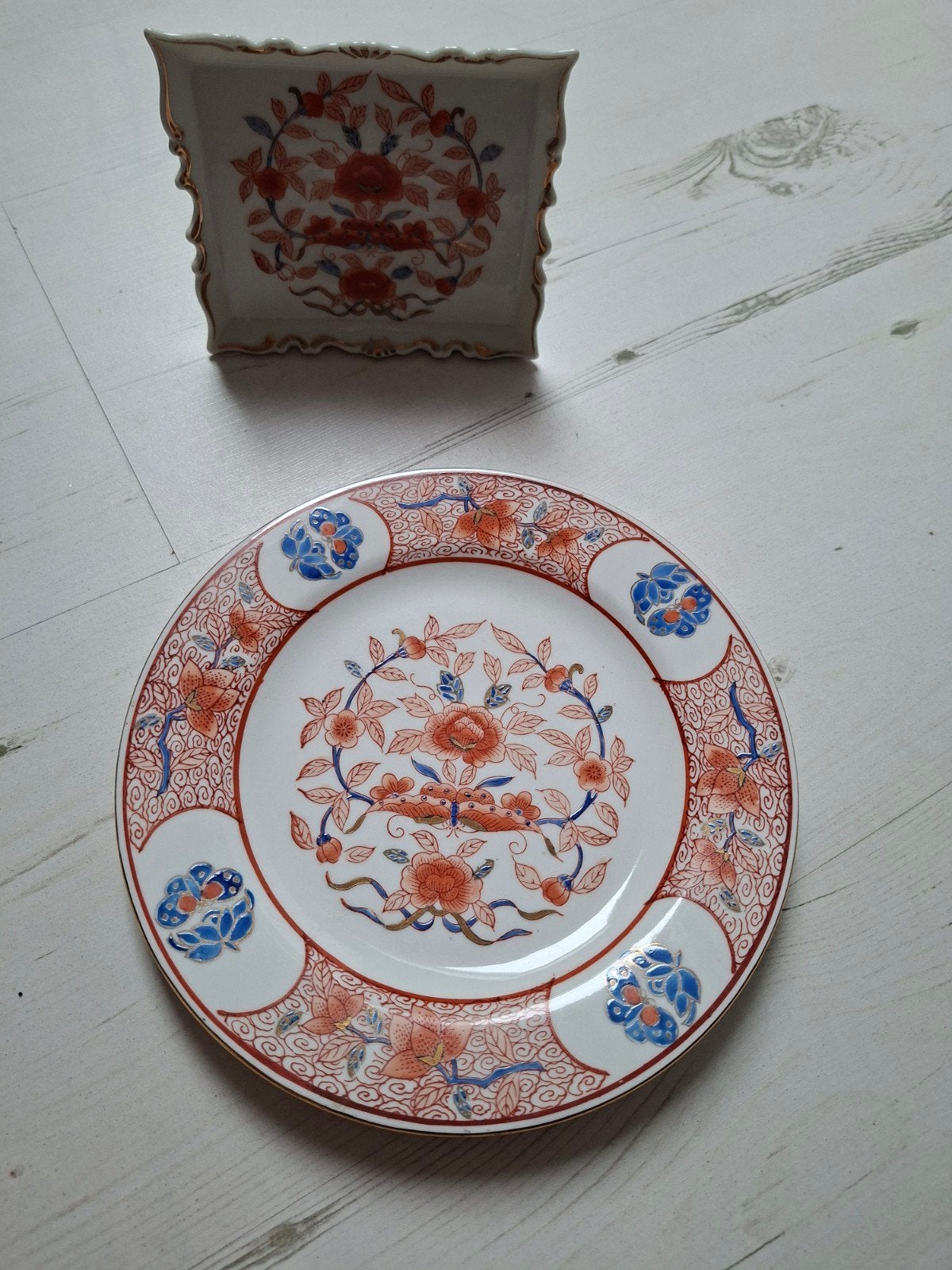 Antiek brocante qianlong porseleinen wandbord en schildje., Ophalen of Verzenden