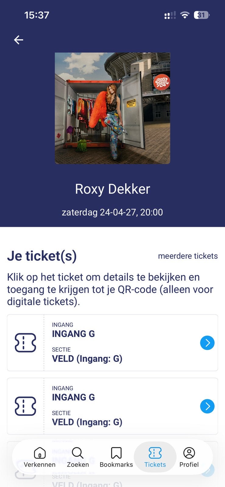 Roxy Dekker Arena, Twee personen, Ticket of Toegangskaart