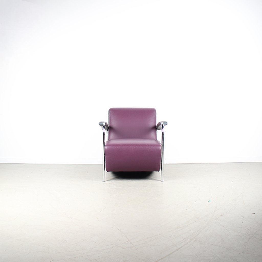 1x Leolux Scylla Fauteuil Laag Paars Leer/Grijs Stof+ Hocker, Niet ingevuld, Niet ingevuld, 75 tot 100 cm, Ophalen of Verzenden