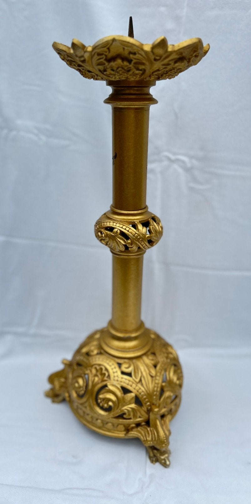 Antieke metalen kerk kandelaar 50 cm, Ophalen of Verzenden, Koper of Brons