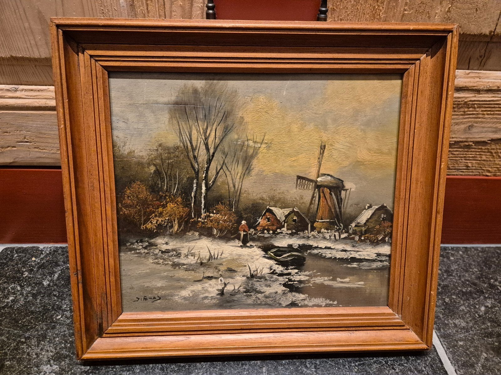 Vintage schilderij, klassiek landschap - Gesigneerd, Paneel, Realistisch, Ophalen of Verzenden, Landschap