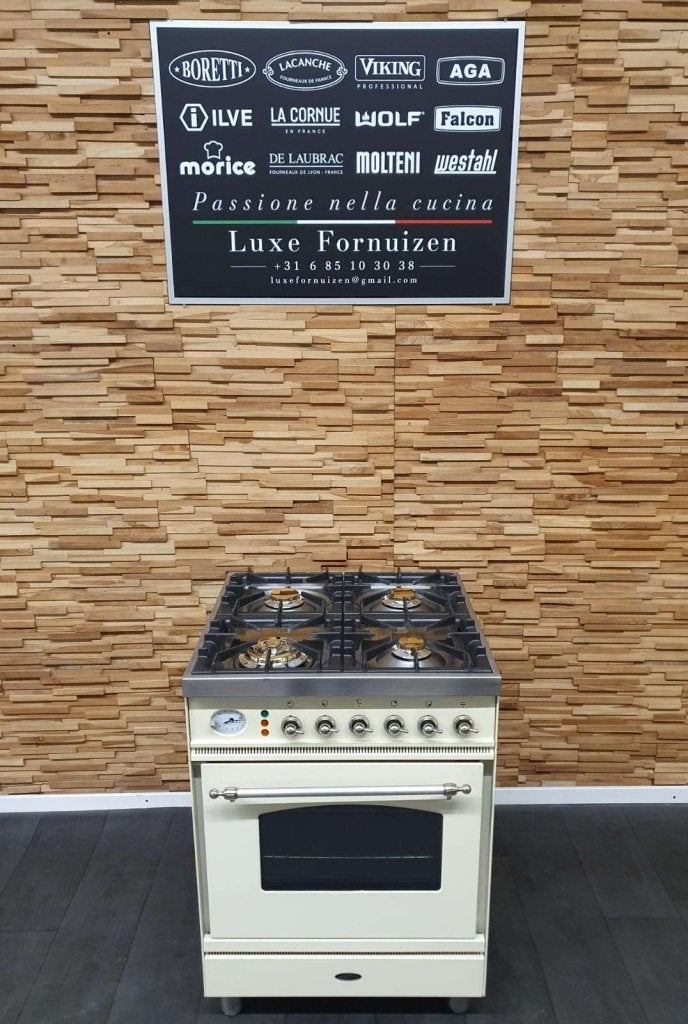 Luxe Boretti gasfornuis 60cm crème & rvs 1 elektrische oven, Witgoed en Apparatuur, Niet ingevuld, Niet ingevuld, Zo goed als nieuw