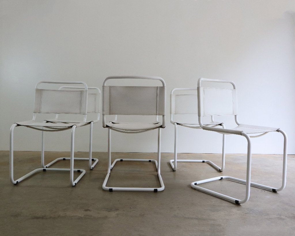 6x vintage witte leren buisframe breuer thonet s33 stijl, Modern design, Gebruikt, Molenakkerstraat 10b, Wit