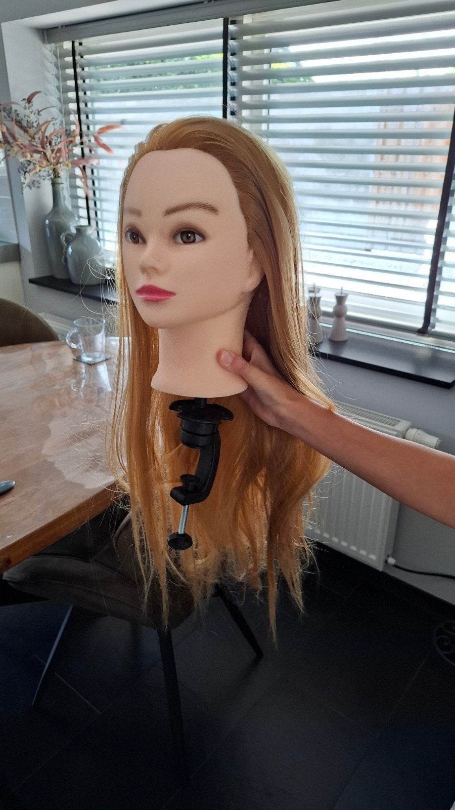 Oefenhoofd met haar en complete set haaraccessoires, Ophalen of Verzenden, Zo goed als nieuw, Overige typen